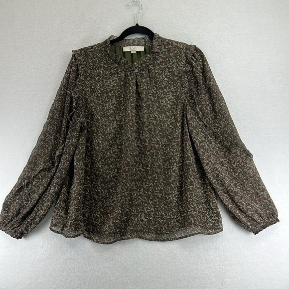 Loft Women’s Blouse Size M Olive White Mauve Sz M Polyester Career Office Dressy - Picture 1 of 9